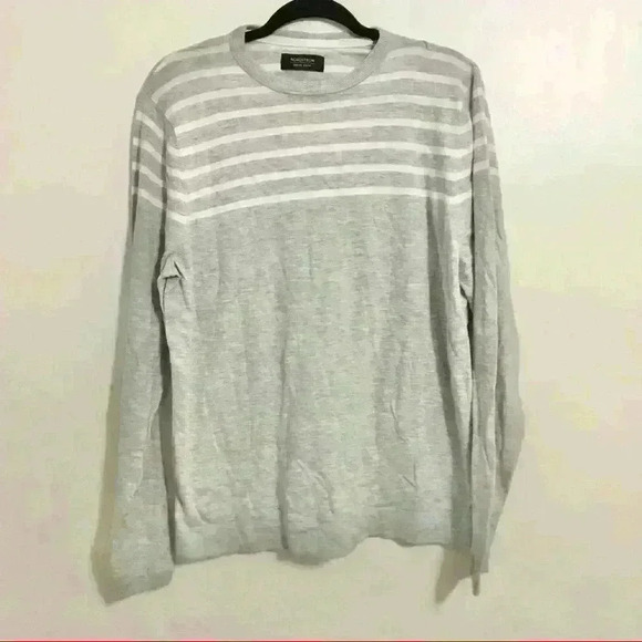 Nordstrom Men’s Shop Gray Stripe Crewneck Pullover Sweater - Picture 1 of 4